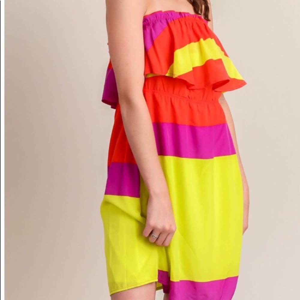 Off Shoulder Multi-Color Block Sundress | Ruffle  | Knee- Length